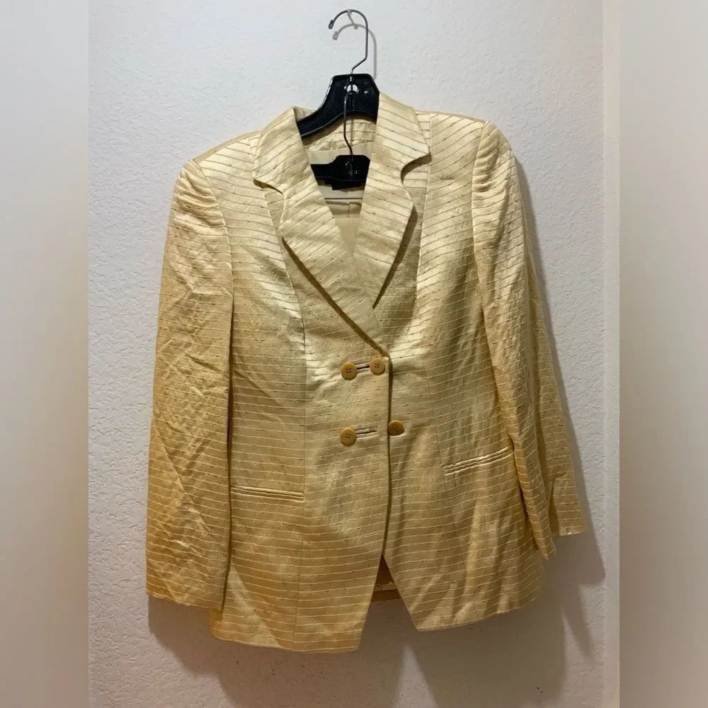 Giorgio Armani Champagne Raw Silk Dinner 2 pc Jacket pant w Metallic Thread H2